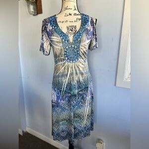 World Unity midi dress whimsical fairy bohemian artsy stretch magical